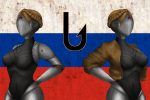 In an article on the "Atomic Heart" controversy are two characters against the backdrop of the Soviet Union flag.