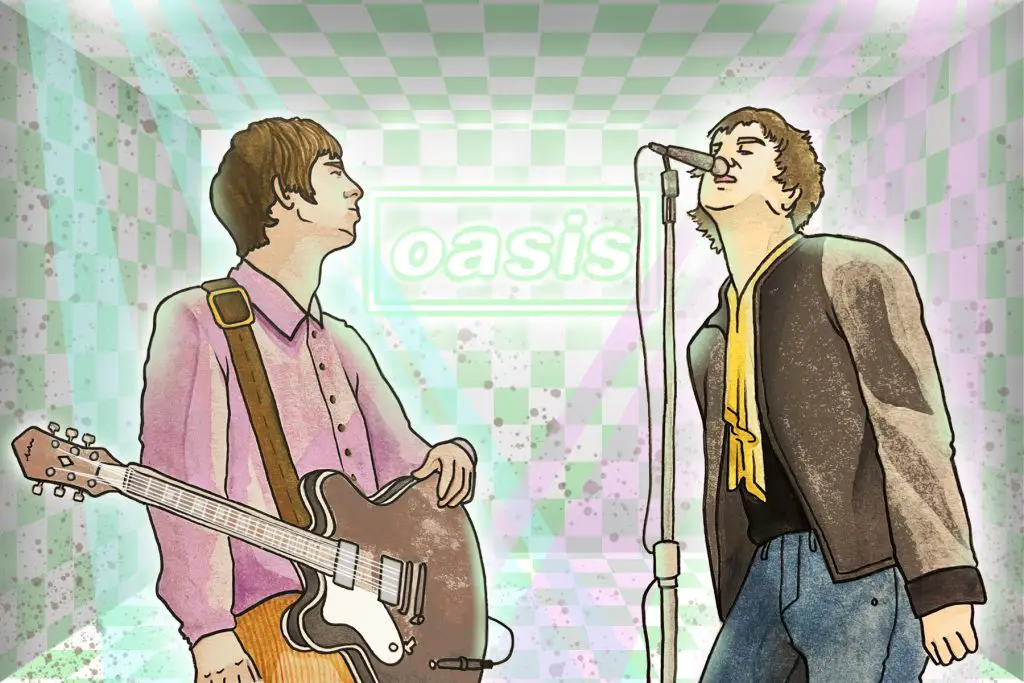 An illustration of the Oasis band members.