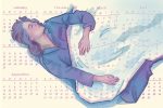 In an article about the novel "My Year of Rest and Relaxation" a young woman sleeps bundled in the sheets of a calendar.