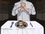 In an article about "The Menu", there is an illustration of a chef serving up a high-end dish.