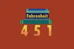 An illustration of Ray Bradbury's novel 'Fahrenheit 451' with flames burning the bottom cover.