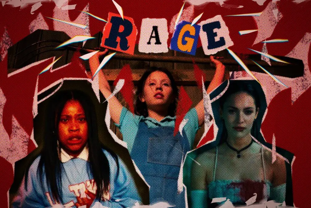 In an article about female rage, three prominant female characters that represent the trope stand together under the word 'rage'.