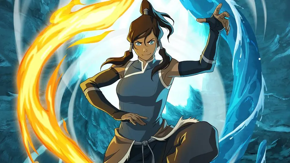 In an article about the show "Legend of Korra," the character Korra is pictured bending both fire and water.