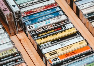 A photography of containers full of VHS tapes, a familiar sight to any millennial.