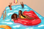 In an article about her new album, Janelle Monae lounges on a lip-shaped pool inflatable.