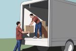 In an article detailing how to move out, two people load boxes on a moving van.