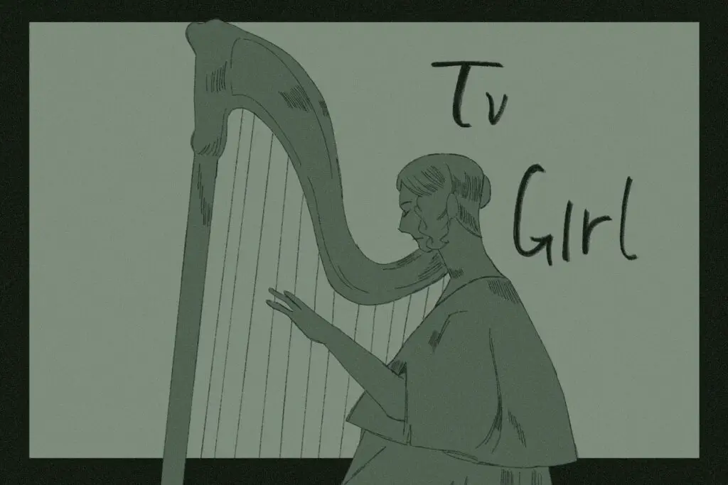 In this article about TV Girl, a person plays the harp with conspicuous melancholy.