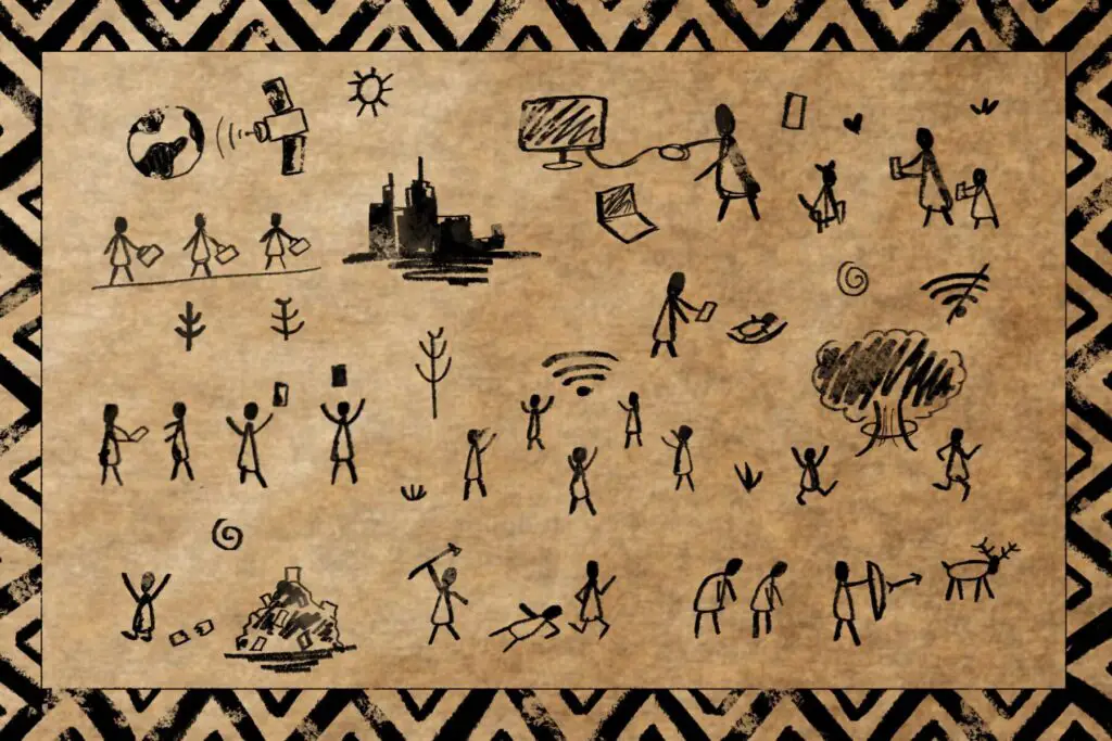 In an article about an Internet Shutdown, a parchment contains hieroglyphic symbolizations of post-apocalyptic civilization.