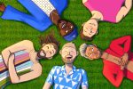 In an article about Queer Eye, the Fab Five lays in grass in a circle, smiling and laughing.