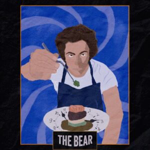 In an article about "The Bear," main character Carmy holds up a plate and fork to the viewer.