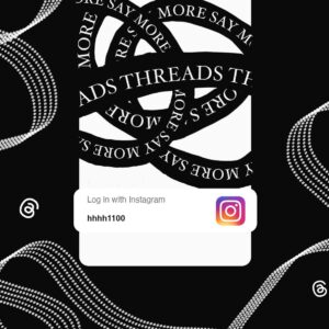 In an article about Threads, a phone screen stands out against a black background, with an Instagram notification and loops of white text on a black background, repeating the words "Threads" and "say more."