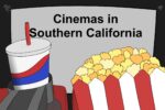 In an article about cinema, a soda bottle and bucket of popcorn sit in front of a movie theater screen that reads "Cinemas in Southern California."