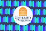 In an article about easy UVA classes, the University of Virginia logo is emblazoned against a vast shelf of blue and green books.