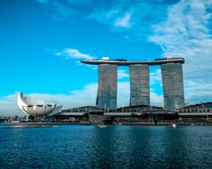 In a story about working in Singapore photo of a Singapore skyline.