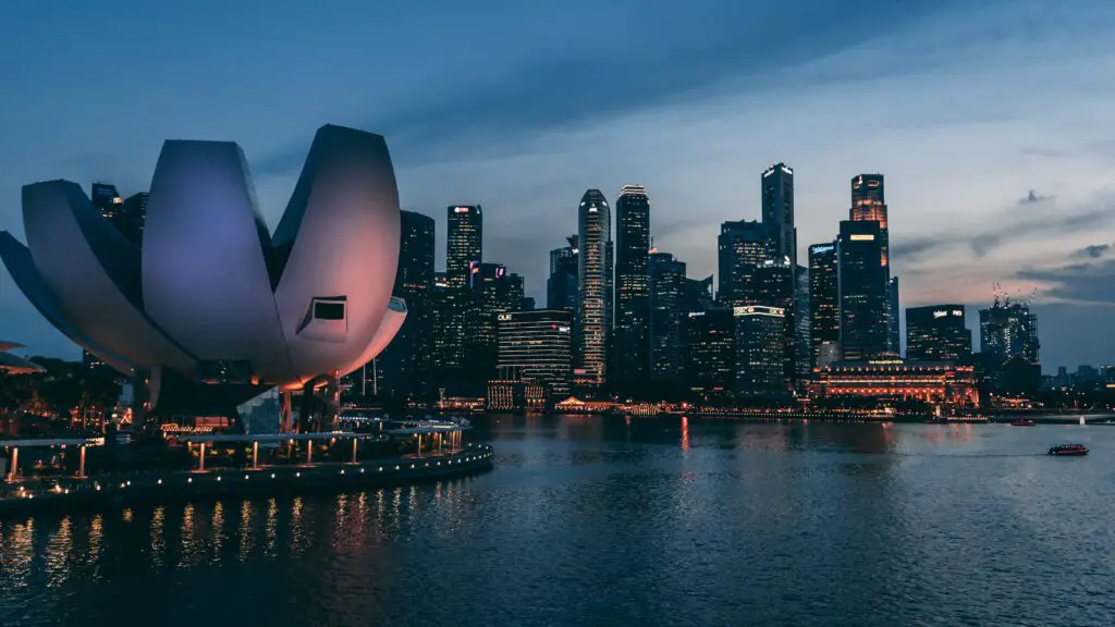 In an article about studying abroad in Singapore Singapore skyline at night.