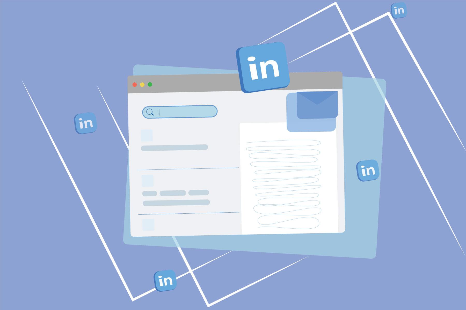 In an article about LinkedIn, the social media user interface of the website floats over a blue background.