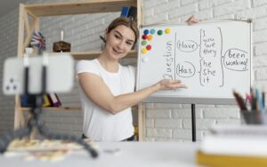 In a story about learning english a young woman teaching english