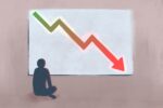 In an article about the "friendship recession," a figure sits in front of a board where there is an arrow on the decline."