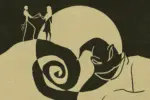 An article about "The Nightmare Before Christmas" features a monochrome silhouette of Jack Skellington and Sally and Oogie Boogie.