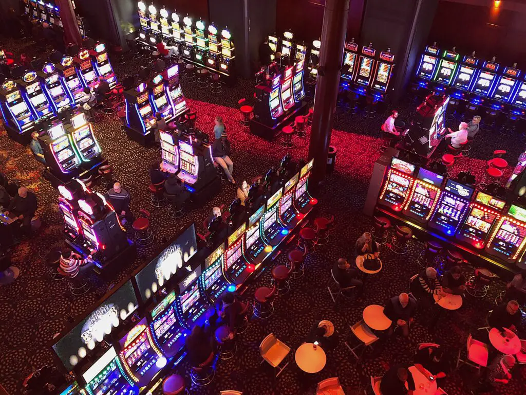 Overhead picture of casino floor with slot machines