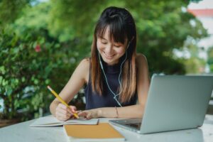 Woman writing an essay