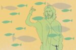 In an article about "the chosen," a Jesus figure is hand-drawn with a multitude of fishes around.