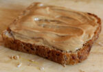 Bread with nut butter spread.