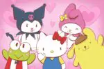 In this article, about the timeless quality of Sanrio character Hello Kitty and her special toylike, Hello Kitty and Friends, a cat with a red bow in a blue dress stands in front of a pink background with hearts. She is joined by -- moving clockwise -- a frog dressed in a red and white suit with a bow-tie, a bat dressed in a black cap with a jester collar and a pink skull, a bunny with a pink cap and a yellow bow and a chunky, yellow dog with little brown cap. The kitten, frog, dog and bunny are smiling as they wave at the camera, whilst the bat sticks their tongue out, glaring mischievously.