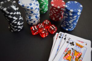 Casino dice, chips and cards