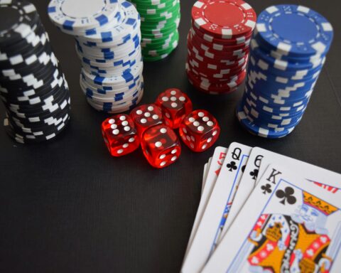 Casino dice, chips and cards