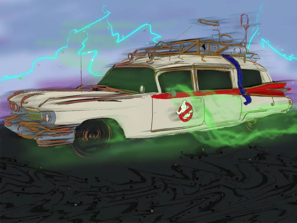 Ghostbusters car submerged in mysterious liquid.