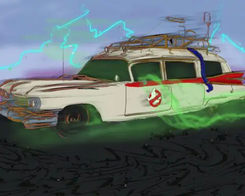 Ghostbusters car submerged in mysterious liquid.