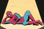 Illustration of Spider Man laying posed on his side.