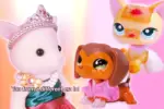 Calico Cats and Littlest Pet Shop figurines dressed in dresses.