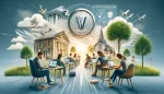Imagine a modern, digital classroom scene embodying the spirit of VU Online University. In the foreground, a diverse group of students are engaged in
