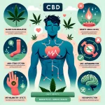 Infographic with specific sections highlighting how CBD may influence blood flow regulation, stress and anxiety reduction, anti-inflammatory effects, and neuroprotection.