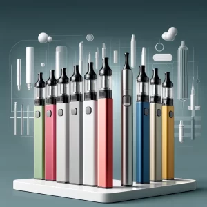 A modern and sleek illustration of various disposable vape pens, emphasizing their compact and portable design, ideal for on-the-go vaping. You can view and use the image above.