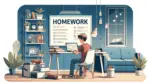 Graphic of boy sitting next to board doing homework