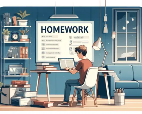 Graphic of boy sitting next to board doing homework