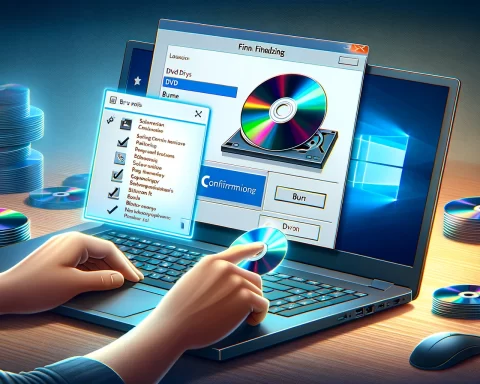 The image illustrating the process of finalizing a DVD on a Windows 10 laptop has been created