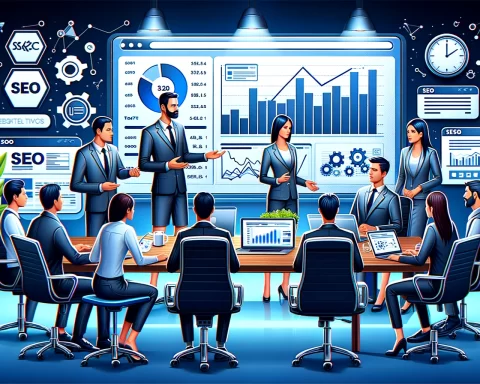 The image depicting a professional setting where a digital marketing team is analyzing SEO data has been created.