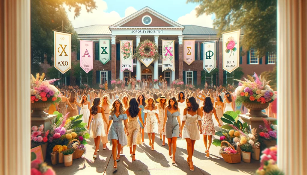 image depicting a sorority recruitment event at a Southern university, designed to be more aesthetically pleasing.