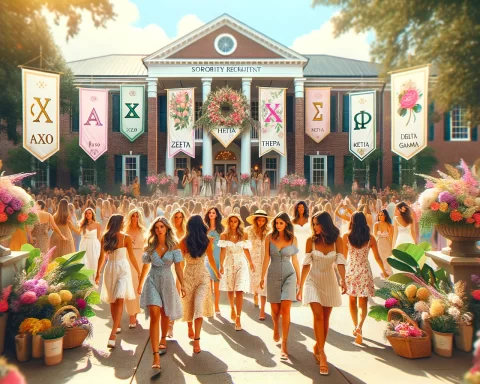image depicting a sorority recruitment event at a Southern university, designed to be more aesthetically pleasing.