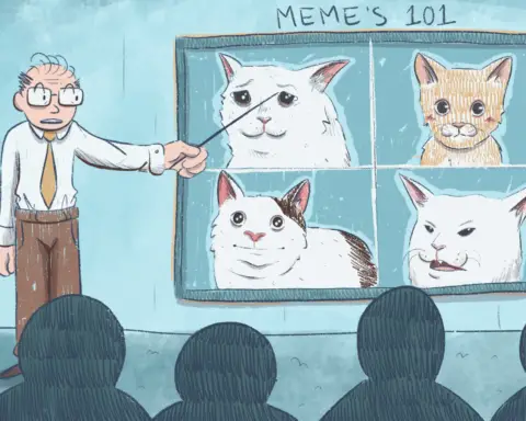 Professor lecturing on cat memes.