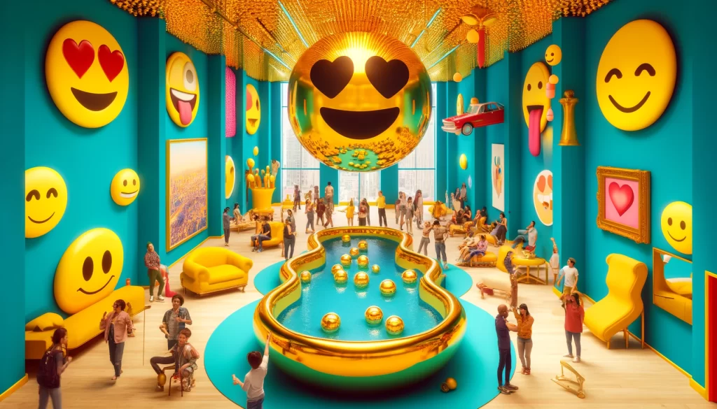 Here is the image depicting a vibrant, colorful interior of the Museum of Selfies in Las Vegas.