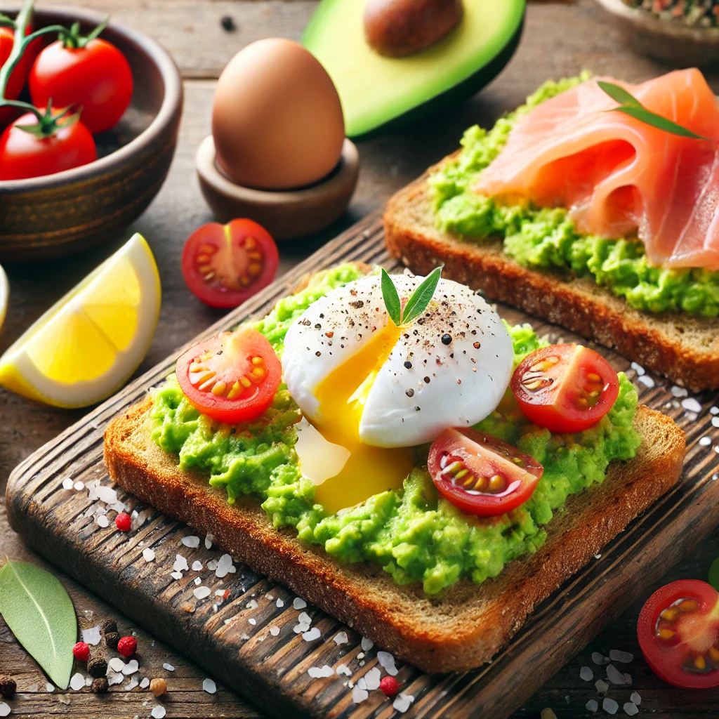 Here's the image of the avocado toast, looking fresh and delicious with its various toppings