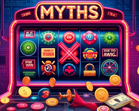 The image has been created to visually depict the debunking of common myths about online slots.