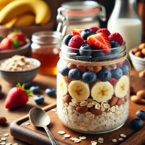 overnight oats, ready to enjoy for a nutritious breakfast. If you need any adjustments or another type of visual