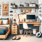Here's the image of the modern college apartment setup you requested, featuring a comfortable and functional space ideal for a college student.