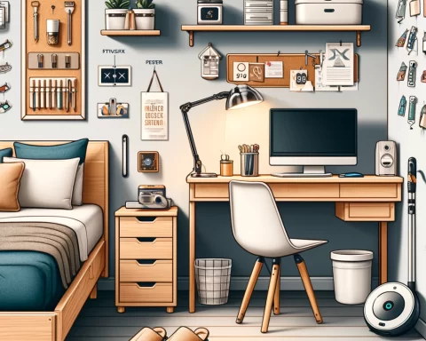 Here's the image of the modern college apartment setup you requested, featuring a comfortable and functional space ideal for a college student.